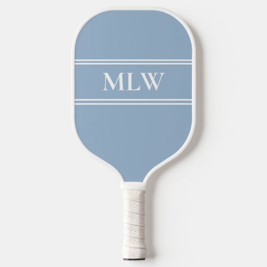 Raquette De Pickleball Simple bébé bleu et blanc Monogramme (Recto)