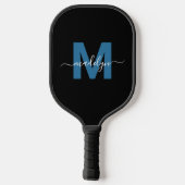 Raquette De Pickleball Simple Black Blue Lettre Nom Monogramme (Verso)
