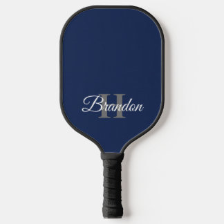 Raquette De Pickleball Simple Elegant Marine Blue Monogramme Personnalisé