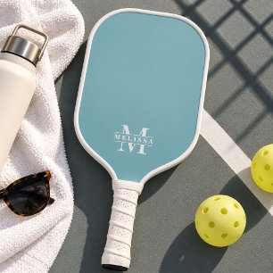 Raquette De Pickleball Simple Monogramme Bleu Turquoise Élégant