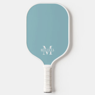 Raquette De Pickleball Simple Monogramme Bleu Turquoise Élégant