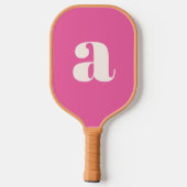 Raquette De Pickleball Simple Monogramme Initial En Gras Rétro Rose Chaud (Verso)