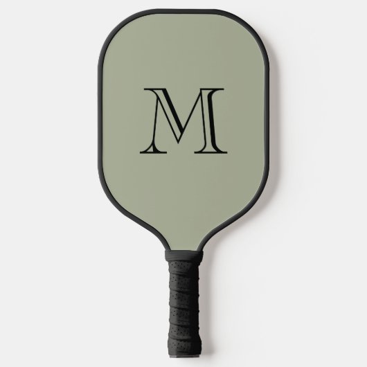 Raquette De Pickleball Simple Monogramme Initiale Vert Sauge Gras (Recto)