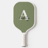 Raquette De Pickleball Simple Monogramme Initiales Vert Sauge (Verso)