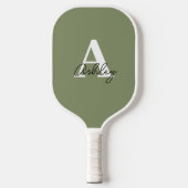Raquette De Pickleball Simple Monogramme Initiales Vert Sauge (Recto)