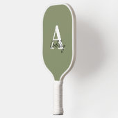 Raquette De Pickleball Simple Monogramme Initiales Vert Sauge (Gauche)