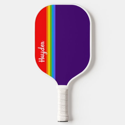 Raquette De Pickleball Simple rouge violet arc en ciel nom personnalisé E (Recto)