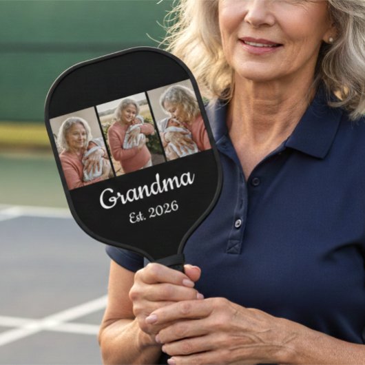 Raquette De Pickleball Simple Script Grandma Est. 3 Photo Year
