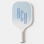 Raquette De Pickleball Simple trois lettres bleu blanc Ombre Monogramme (Verso)