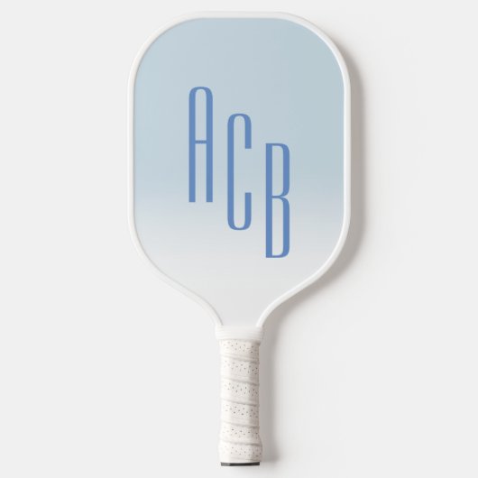 Raquette De Pickleball Simple trois lettres bleu blanc Ombre Monogramme (Recto)