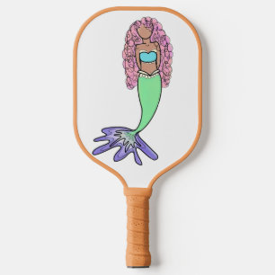 Raquette De Pickleball sirène arc-en-ciel rose bleu violet vert noir bouc