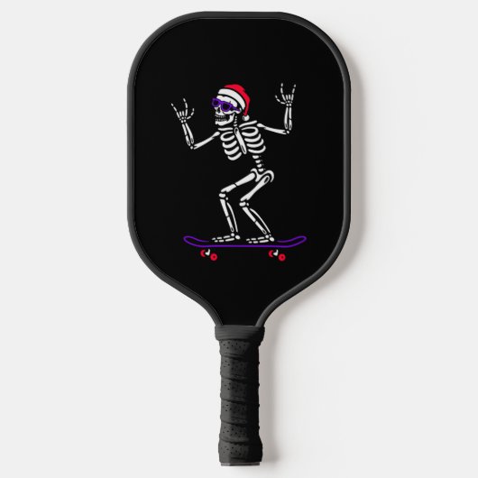 RAQUETTE DE PICKLEBALL SKELETON DE NOËL SUR SKATEBOARD FUNNY XMAS (Recto)
