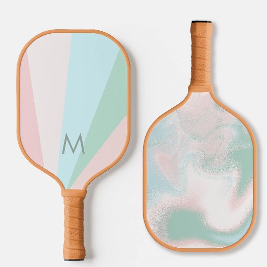 Raquette De Pickleball Sorbet de menthe rose Turquoise Monogramme moderne