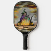 Raquette De Pickleball Sorcière et chat noir, Happy Halloween ! (Verso)