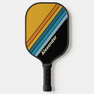 Raquette De Pickleball Sport rayures noir arc-en-ciel avec nom
