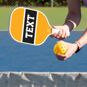Raquette De Pickleball Sporty Black White Centre Yellow Blue Stripes Text