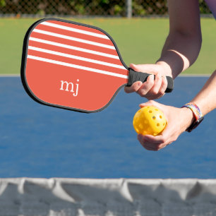 Raquette De Pickleball Sporty Orange et White Stripes avec Monogramme