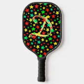 Raquette De Pickleball Stars Colorful Stars Élégant Script Monogramme (Verso)