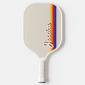 Raquette De Pickleball Stripes rétro Script Nom personnalisé Monogramme (Verso)