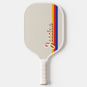 Raquette De Pickleball Stripes rétro Script Nom personnalisé Monogramme (Recto)