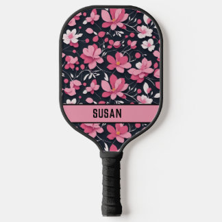 Raquette De Pickleball Style rose et noir - Motif floral/Personnaliser