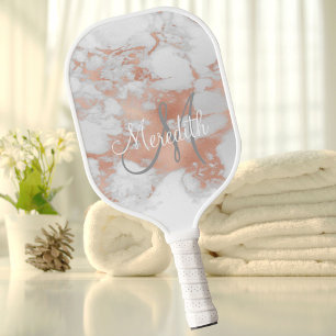 Raquette De Pickleball Stylish Marble-look Monogram Initial Name