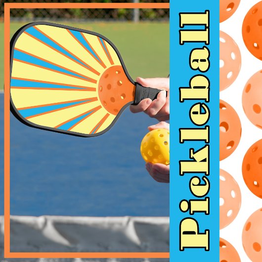 Raquette De Pickleball Sunshine Orange Pickleball Jaune Sunbeams sur Bleu