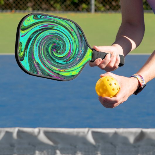 Raquette De Pickleball Super Abstrait Retro Green et Magenta Swirl (Insitu)