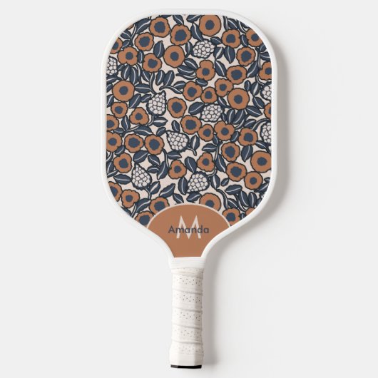 Raquette De Pickleball Super Boho Retro Floral Hippie Moderne Monogramme (Verso)