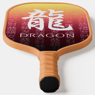 Raquette De Pickleball Symbole lunaire du Dragon 龍 or rouge chinois Zodia