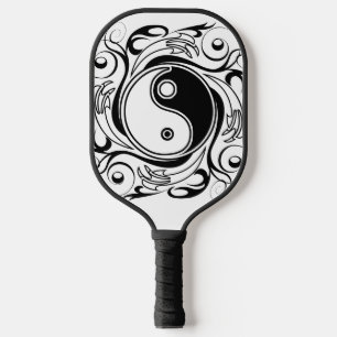 Raquette De Pickleball Symbole Yin et Yang Style tatouage noir et blanc