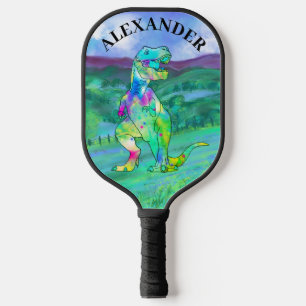 Raquette De Pickleball T. rex dinosaure coloré ajouter un nom