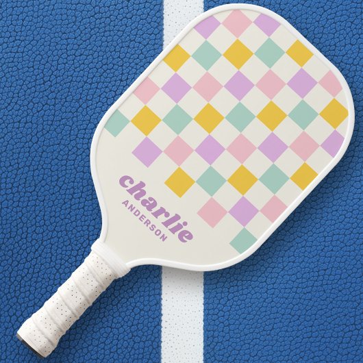 Raquette De Pickleball Tableau de contrôle bleu violet rose rétro