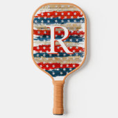 Raquette De Pickleball Tan Russe Drapeau Américain Monogramme (Verso)