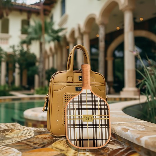 Raquette De Pickleball Taupe sophistiquée et monogramme or