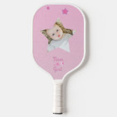 Raquette De Pickleball Team Girl with Photo Rattle Gender Reveal (Verso)