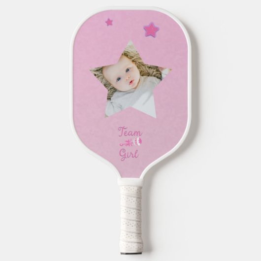 Raquette De Pickleball Team Girl with Photo Rattle Gender Reveal (Recto)