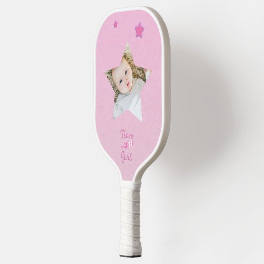 Raquette De Pickleball Team Girl with Photo Rattle Gender Reveal (Gauche)
