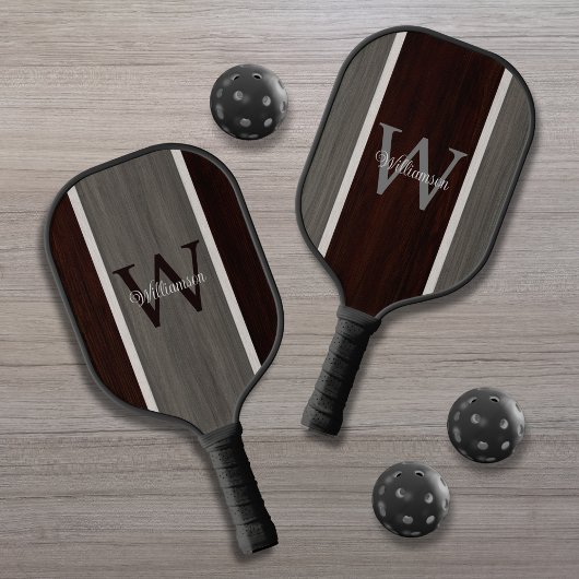 Raquette De Pickleball Teinte de bois classique rayée hickory teck invers