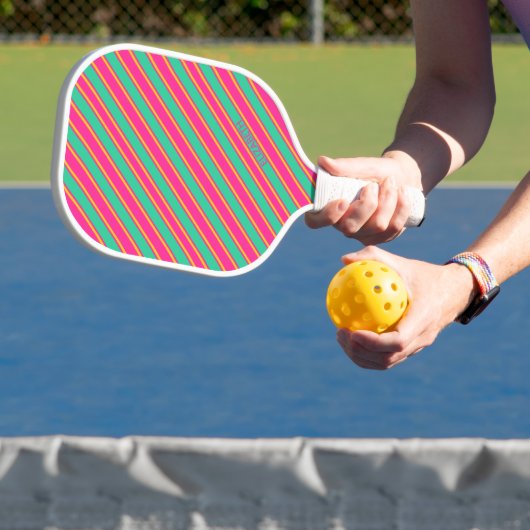 Raquette De Pickleball Tendance Moderne Monogramme Rayé Nom (Insitu)