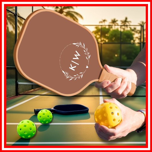 Raquette De Pickleball Terracotta et Blanc | Monogramme Initiales Moderne