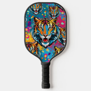 Raquette De Pickleball Tête de tigre couleurs arc-en-ciel peinture taches