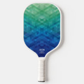 Raquette De Pickleball Texte de monogramme personnalisé bleu vert Gradiom (Verso)