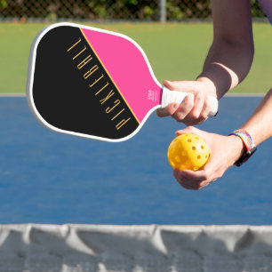 Raquette De Pickleball Texte élégant noir rose rose vers le haut mince Pi