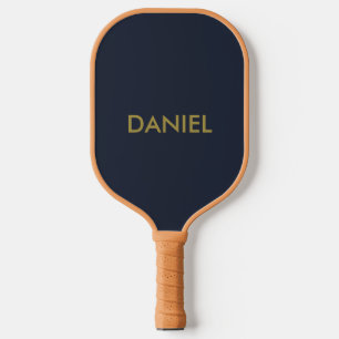 Raquette De Pickleball Texte minimaliste d'or moderne bleu marine