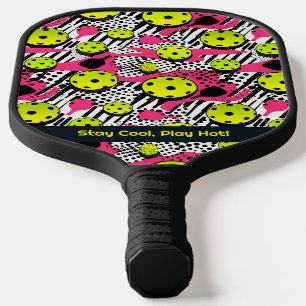 Raquette De Pickleball Texte personnalisé boules de pickleball jaune rose