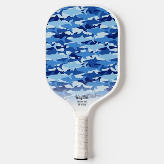 Raquette De Pickleball Texte personnalisé Motif de requins bleus (Verso)
