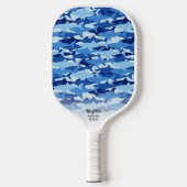 Raquette De Pickleball Texte personnalisé Motif de requins bleus (Recto)