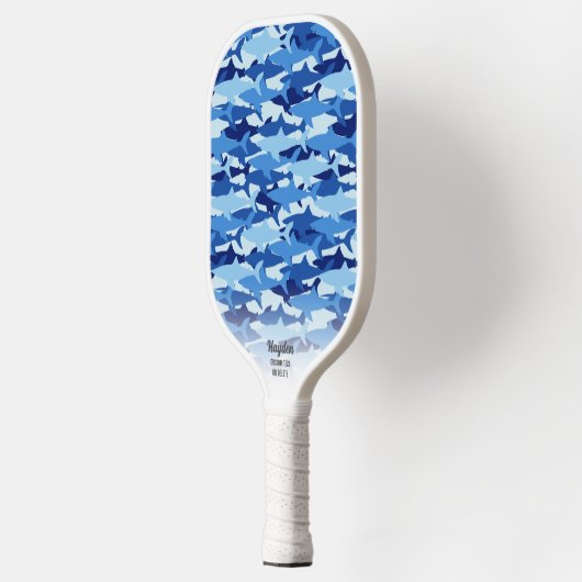 Raquette De Pickleball Texte personnalisé Motif de requins bleus (Gauche)