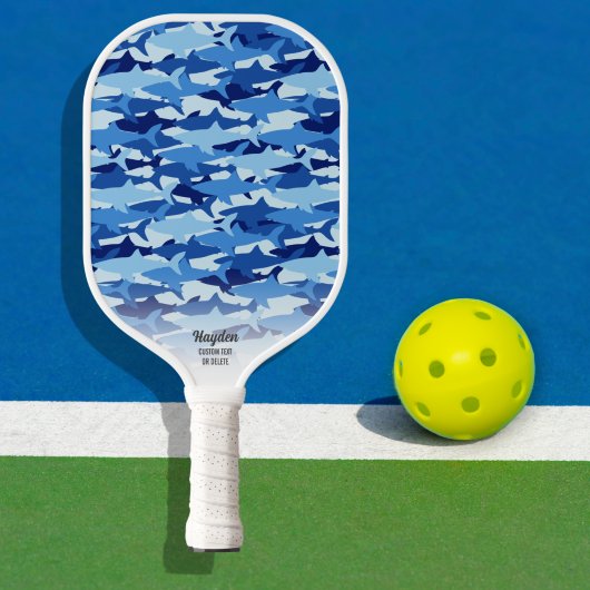Raquette De Pickleball Texte personnalisé Motif de requins bleus